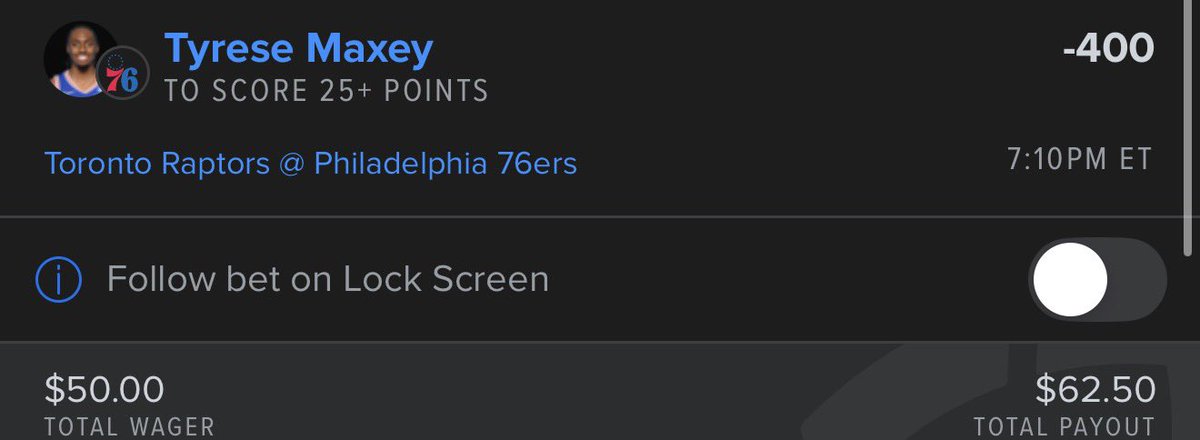 OmniCapper's tweet photo. #NBA PROP LADDER ๐ช
Toronto Raptors @ Philadelphia 76ers
Tyrese Maxey - Points
25+ -400 0.5U
30+ -140 0.5U
35+ +186 0.5U
40+ +440 0.5U
BOL ๐
#76ersVsRaptors #SixersNation #WeTheNorth #RaptorsNation #NBAOdds #NBABetting #SportsBettingPicks #PlayerProps #TyreseMaxey #MaxeyProps #MaxeyOver #PointsProp #AssistProp #SameGameParlay #BetTheNBA #GamedayPicks #BasketballBets