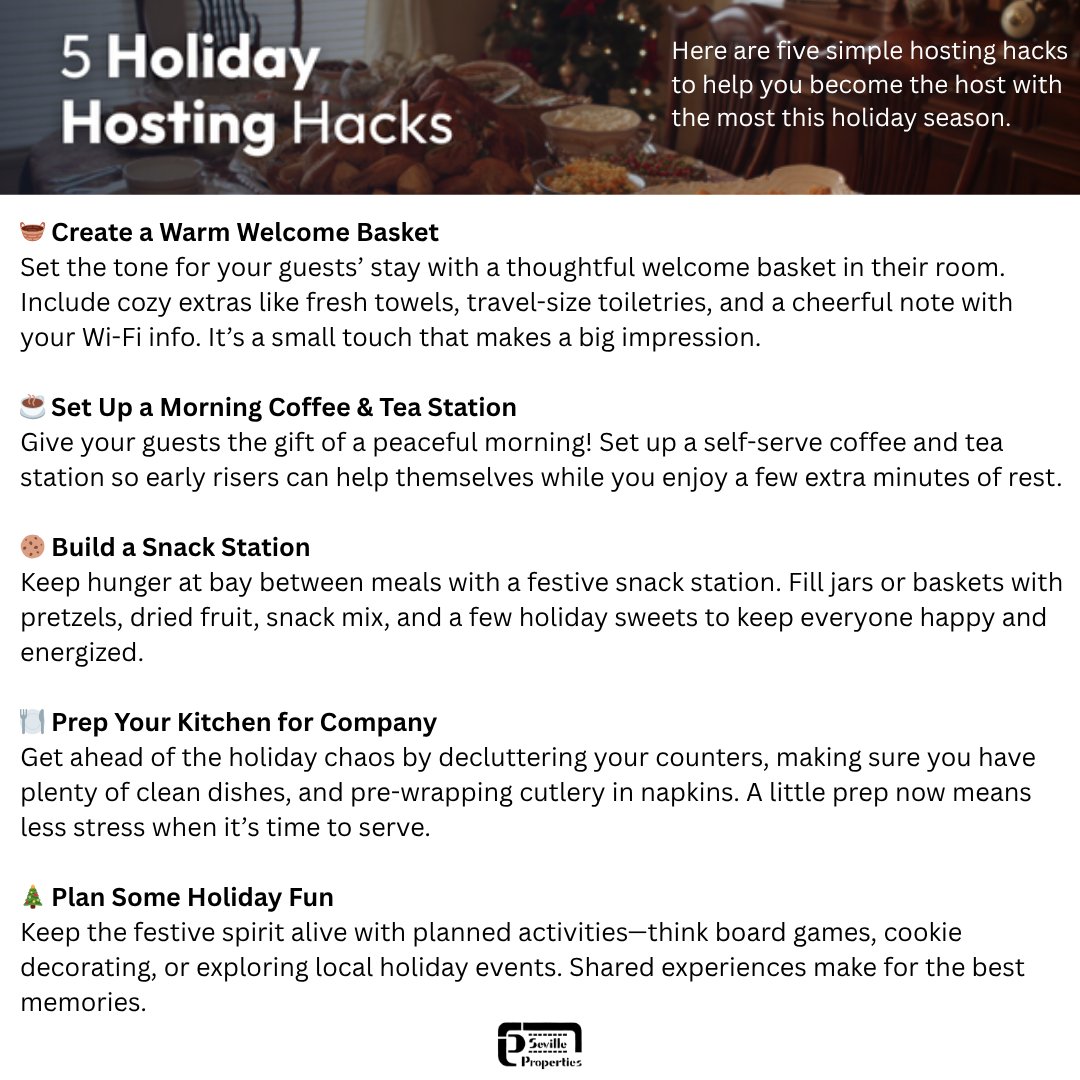 yourREpros's tweet image. The holiday hosting season is here! 🍁❄🎇
A little prep goes a long way toward keeping things warm, welcoming, and stress-free. Check out these simple hosting hacks in the image below. 🏡❤️

If hosting has you dreaming of a new home, we&apos;re here to help.

Happy Holidays! 🦃🎄🎇…