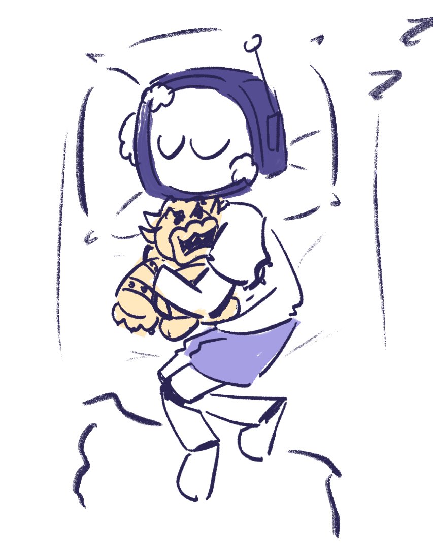 RandomIsRando's tweet image. Sometimes i just like to sleep and forget the troubles with my bowser plushie