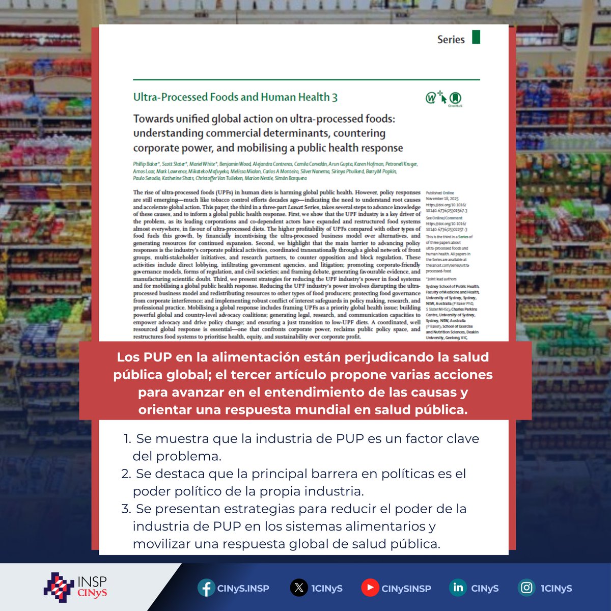 📢Hoy se publicó la Serie de <a href="/TheLancet/">The Lancet</a> sobre Productos Ultraprocesados y Salud Humana, que muestra cómo los productos ultraprocesados (PUP) están impulsando el aumento de las enfermedades crónicas no transmisibles en todo el mundo.

El problema no radica en la fuerza de voluntad