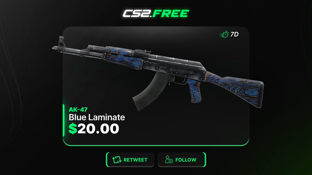 Soomzyy's tweet image. 🎁 AK-47 | Blue Laminate FT ($20)

✅ Follow Me &amp;amp; @CS2dotFREE 
✅ Retweet
✅ Retweet Quoted Tweet

⏰ Rolling in 7 Days!