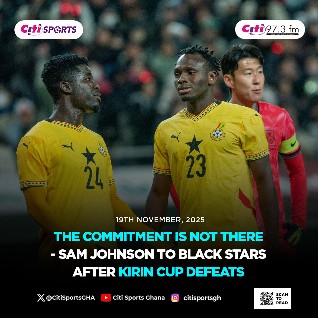 CitiSportsGHA's tweet photo. Black Stars legend, Sam Johnson has questioned the commitment levels of some Ghana players following the team’s winless outing in the 2025 Kirin Cup.

More here: https://t.co/B0eOrQsm1R

#CitiSports https://t.co/grip9jVIaU