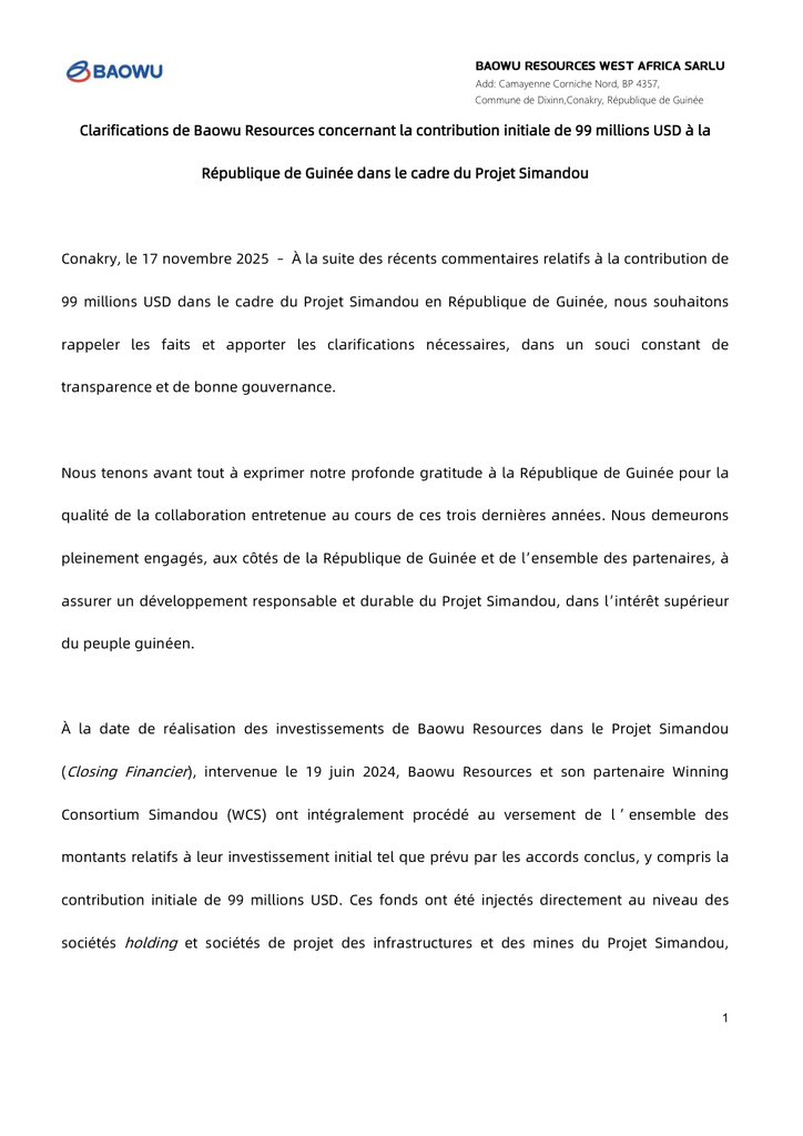 daye_med's tweet image. 🇬🇳#Simandou2040 #program: 
Details from the company BAOWU Simandou Resources !
Guinea has not yet agreed to collect the $99 million until all of the preliminary contracts necessary for thé implementation of the simandou project have been fully fulfilled.
@djisanfina