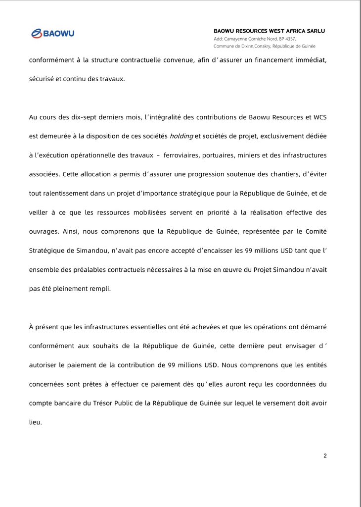 daye_med's tweet image. 🇬🇳#Simandou2040 #program: 
Details from the company BAOWU Simandou Resources !
Guinea has not yet agreed to collect the $99 million until all of the preliminary contracts necessary for thé implementation of the simandou project have been fully fulfilled.
@djisanfina