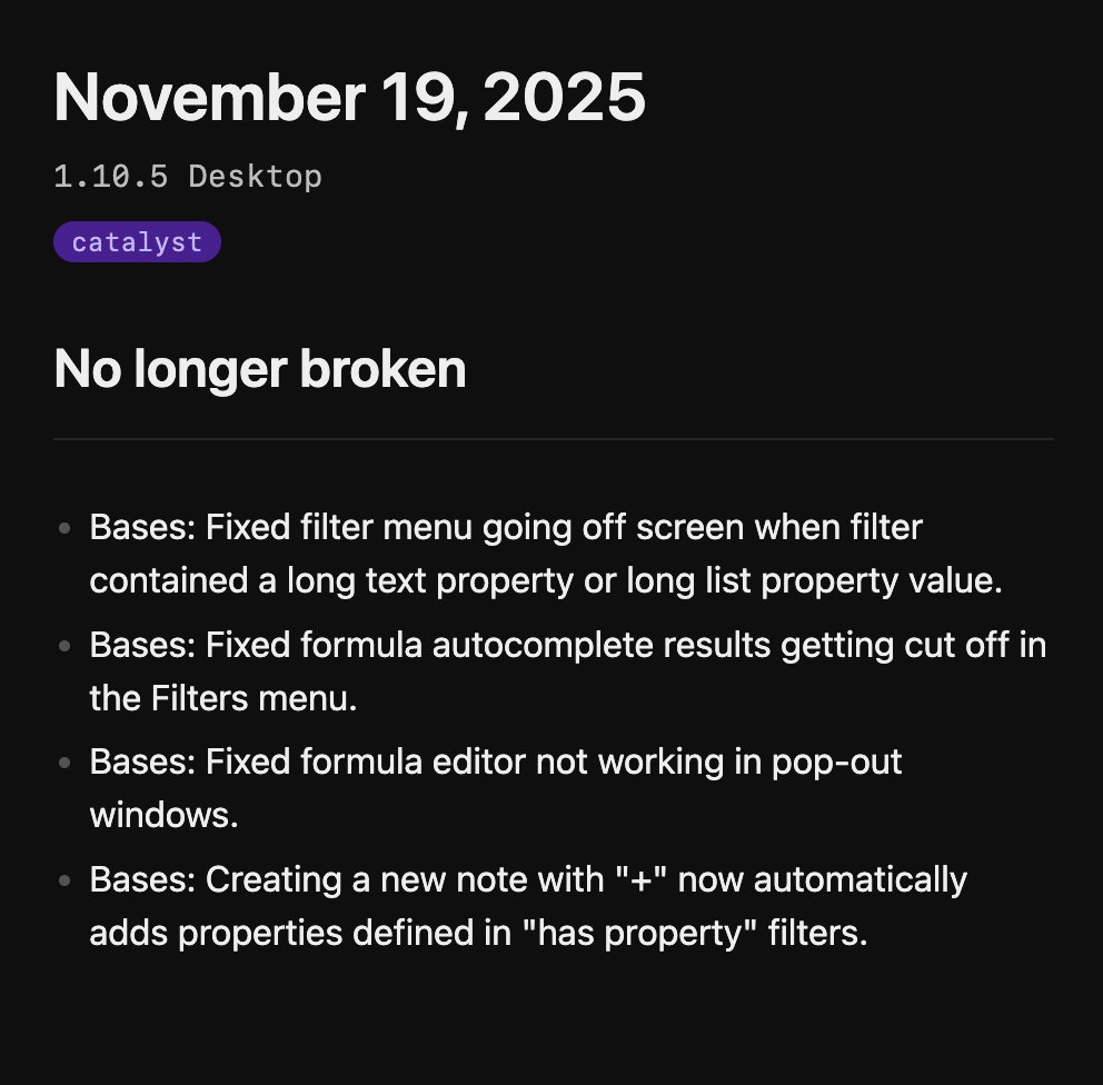 obsdmd's tweet image. Obsidian 1.10.5 (early access) is now available to Catalyst members for desktop and mobile.
obsidian.md/changelog/2025…
