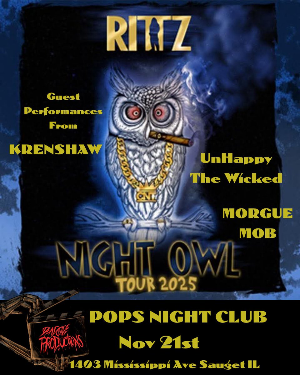 🦉Friday is just a few short days away I hope everyone is ready for this cuz its gonna be a hell of a show!!! 

🎟If your still needing tickets with that DeadSide discount I still have a couple left but hurry if you do want em cuz these things been flying!!!

🧟‍♂️See everyone