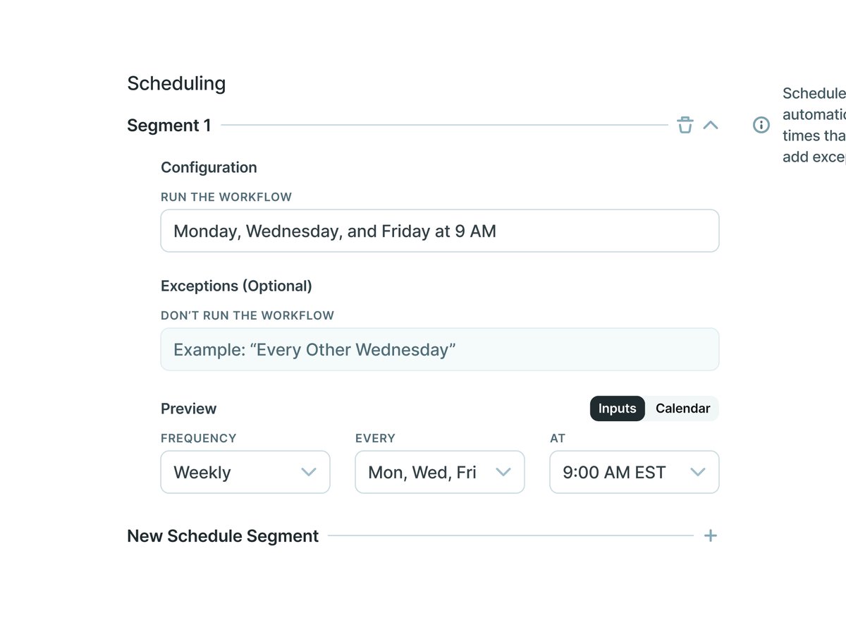 maxburnside's tweet image. Design is never finished; only shipped.

I went through several iterations while designing the scheduling feature. Here&apos;s a look at a version that allowed users to set exceptions and preview their schedule.