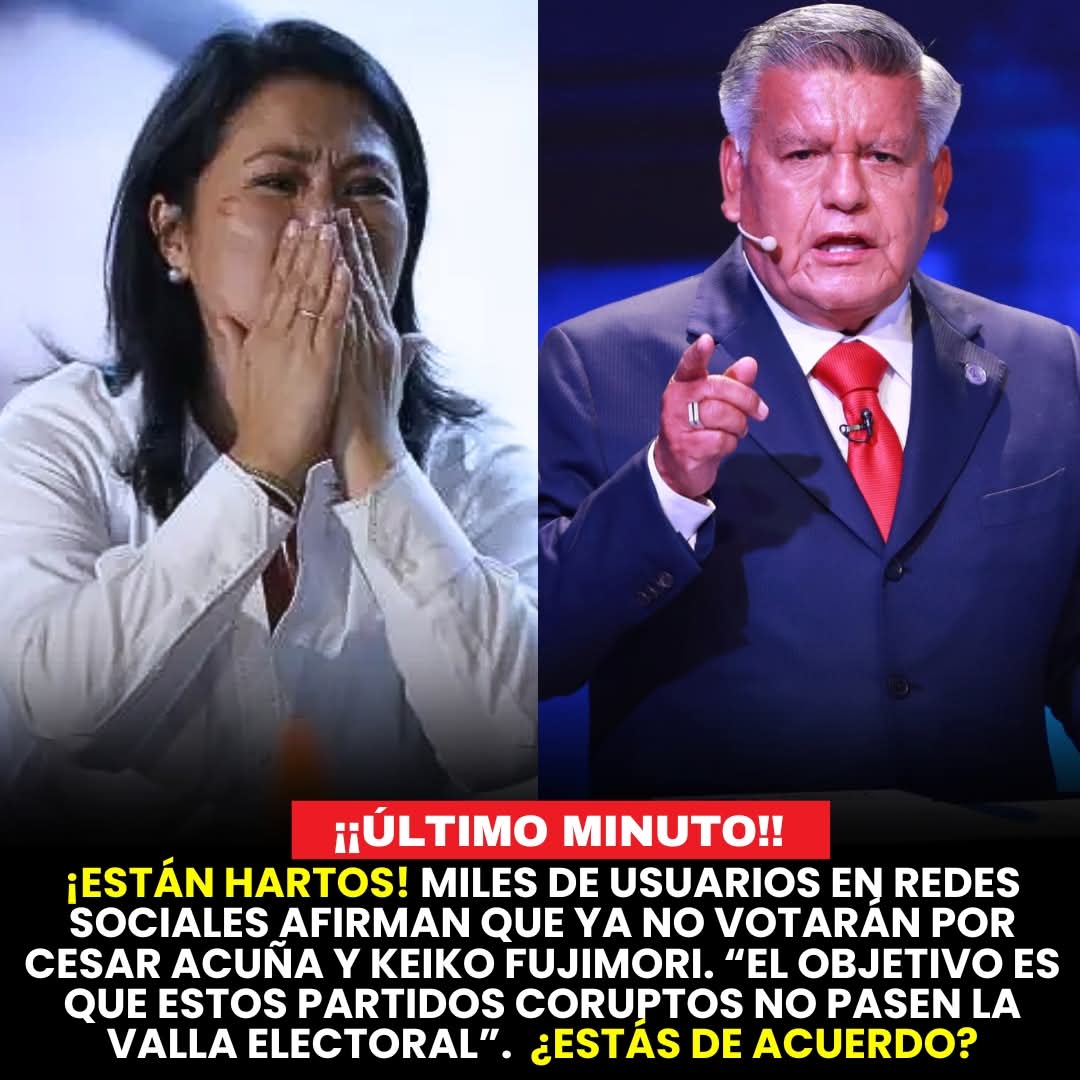 ALFONSO57820023's tweet image. #LoÚltimo: Miles de peruanos en redes sociales afirman que ya no votarán por estos partidos politicos (APP y Fuerza Popular). Afirman, que todos deben sumarse para que no pasen la valla electoral, es la mejor forma de liberarnos de éstos delincuentes que tanto daño hacen al Perú
