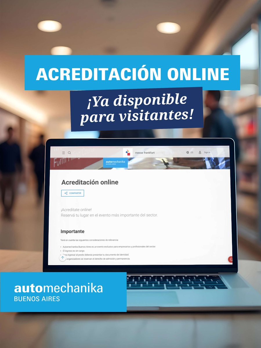 🚀 ¡Ya podés acreditarte para vivir Automechanika Buenos Aires 2026!

🧾 Completá tu registro online y asegurá tu ingreso 👉 acreditate acá: automechanika.ar.messefrankfurt.com/buenosaires/es…

📅 8 al 11 de abril, 2026
📍 La Rural, Predio Ferial de Buenos Aires
#AutomechanikaBA 🚗⚙️