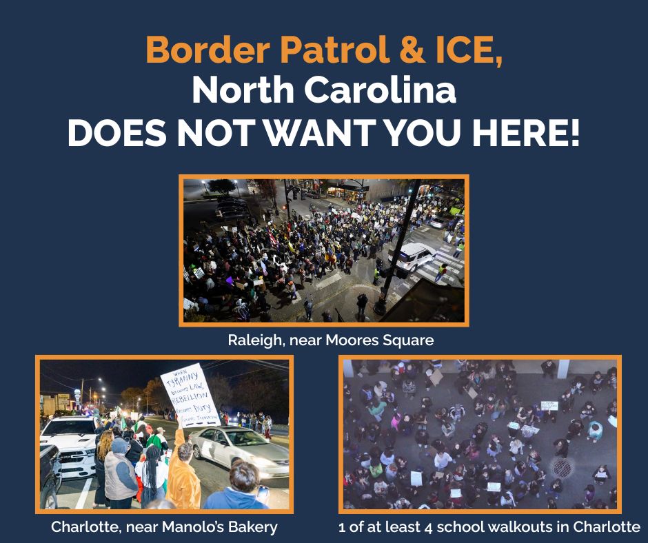 ProgressNow_NC's tweet image. North Carolinians stand up for each other. Thanks to all who are showing up for our immigrant communities. We are stronger than the hate and fear they seek to spread. #nc #ncpol #standtogether