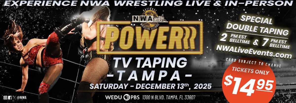 WHAT A DEAL!! You don’t wanna miss this <a href="/nwa/">NWA</a> Powerr DOUBLE TV Taping in Tampa FL Saturday December 13th. You bet your ass I WILL be defending my National Heavyweight Championship!! Get your tix 🎟️ at NWALiveEvents.com

#mytime #mondotime #gutchecktime #nwa #nationalchamp