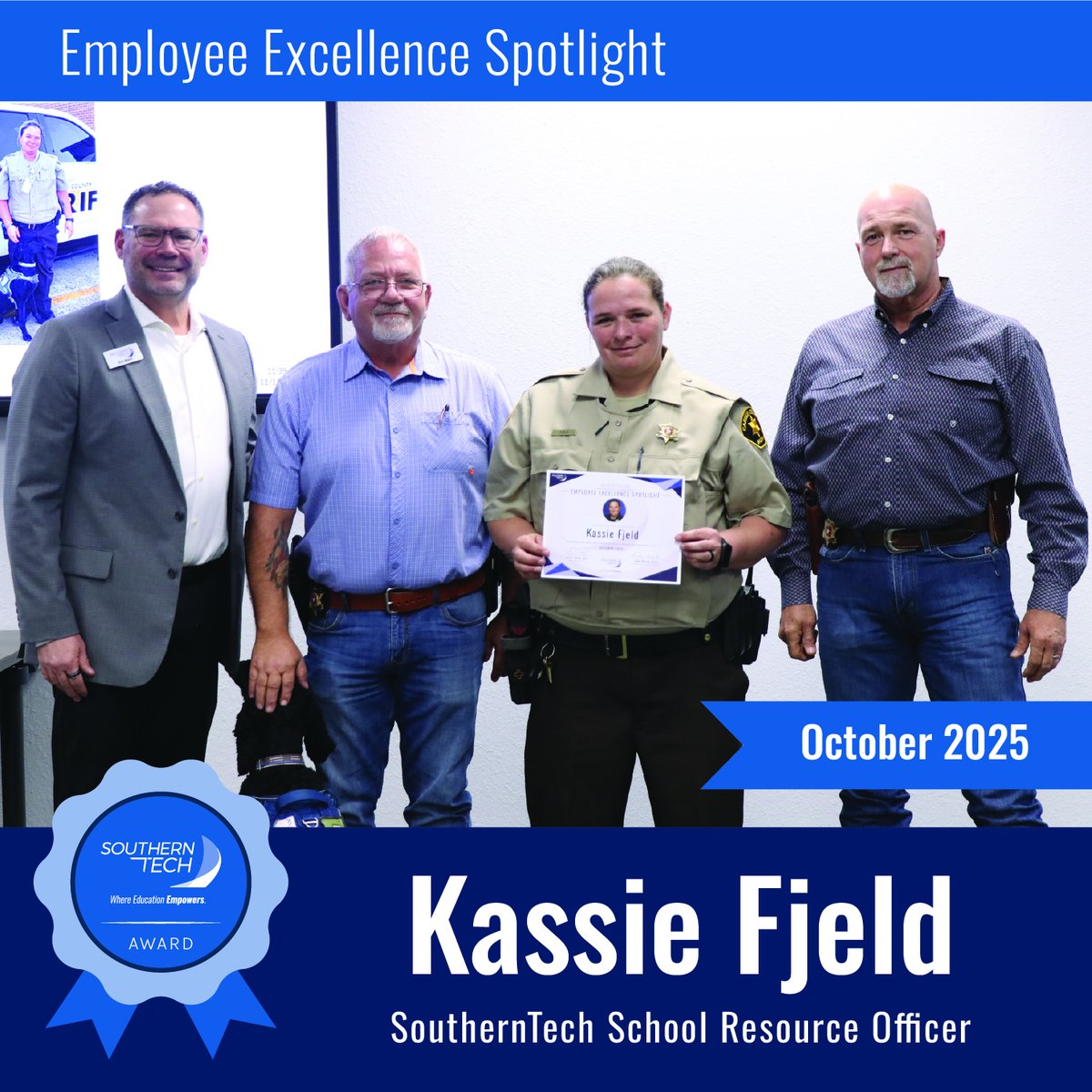 Join us in recognizing Cassie for her outstanding service as our School Resource Officer. Her leadership, professionalism, and commitment to keeping our campus safe has a positive impact on everyone at SouthernTech,