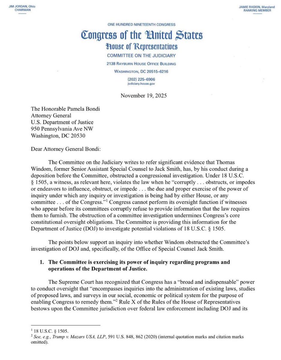 Jim_Jordan's tweet image. Thomas Windom:

-Refused to answer questions during his deposition that he previously answered 
during his transcribed interview.

-Invoked broad, vague objections to nearly every question we asked. 

-Improperly asserted his Fifth Amendment rights to questions that could not…
