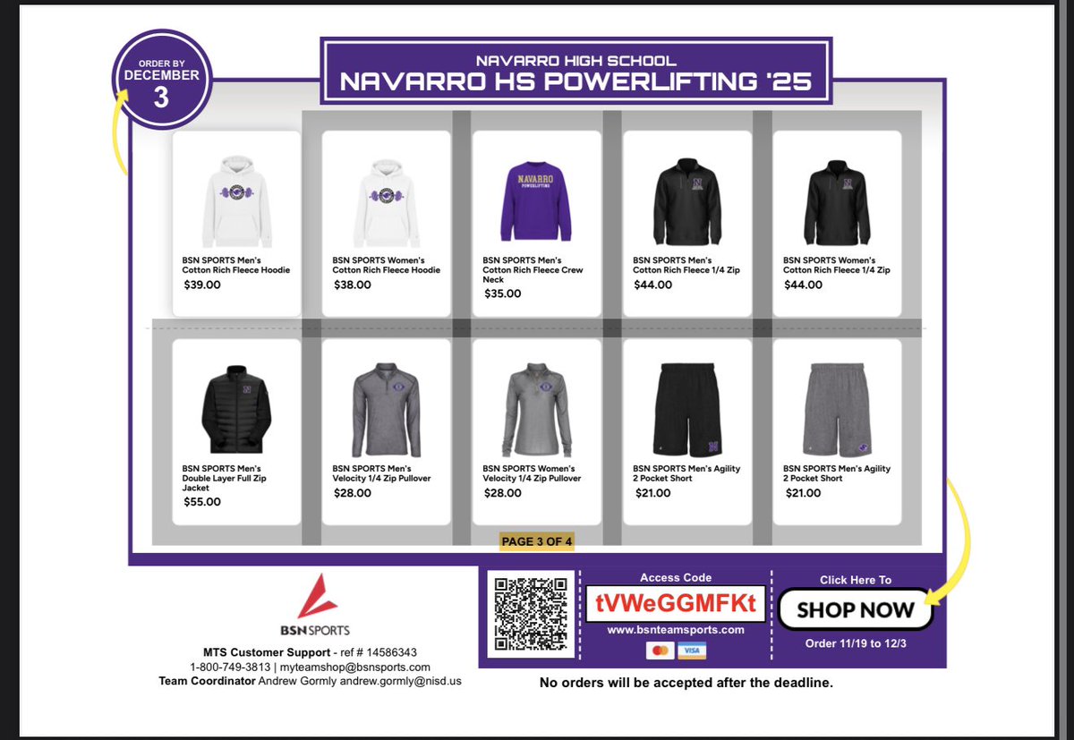 NavarroHS_PL's tweet photo. The Team Store is live! With tons of options, the Powerlifting Team Store gives you opportunities to rep the brand in all types of ways. Hoodies, T-Shirts, Sweatshirts, Jackets, Shorts, Pants, and so much more. Send it to your family, friends, get everyone repping! Link in bio. https://t.co/51rq7wQsaT