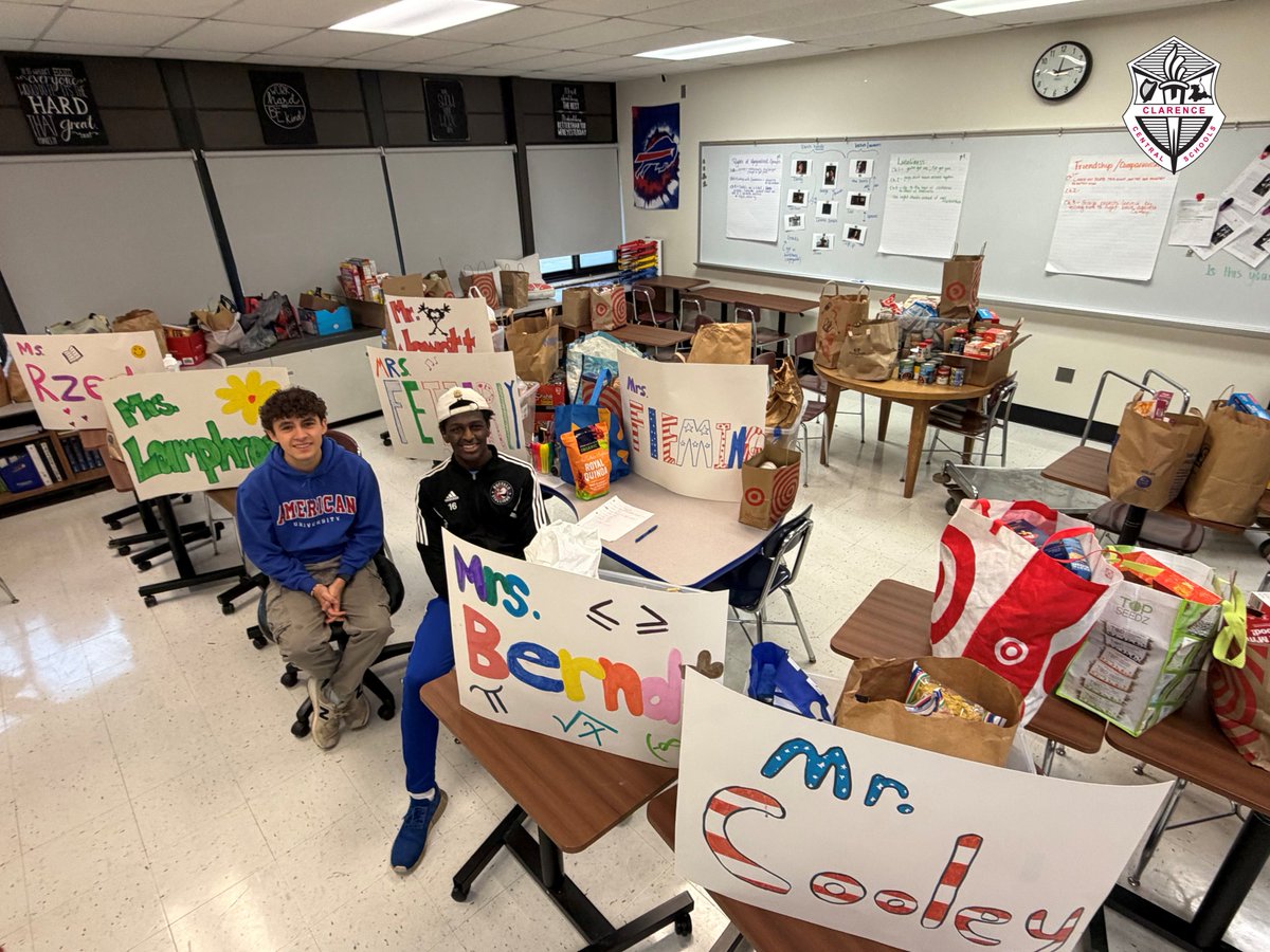 ClarenceCsd's tweet image. .@CHS_Devils&apos; Student Council donated 1,000+ items to Clarence and Akron food pantries during the Dress Your Teacher Like a Turkey food drive! Teachers Jennifer Berndt and Jackie Fleming, whose collection boxes had the most items, will wear turkey suits next week. #ClarenceProud