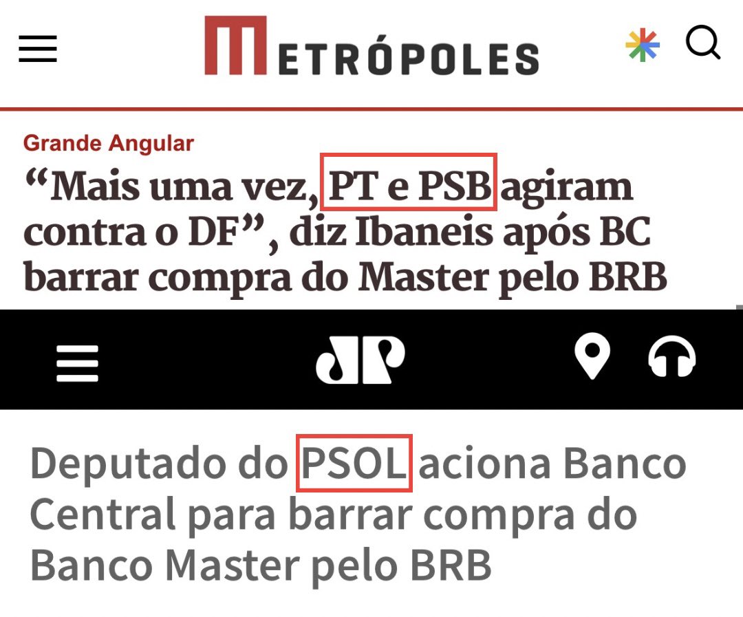 Agradeçam o PT, o PSB e o PSOL pelo BRB não ter concretizado a compra do Banco Master.

CONGRESSO SINDICATO DO CRIME