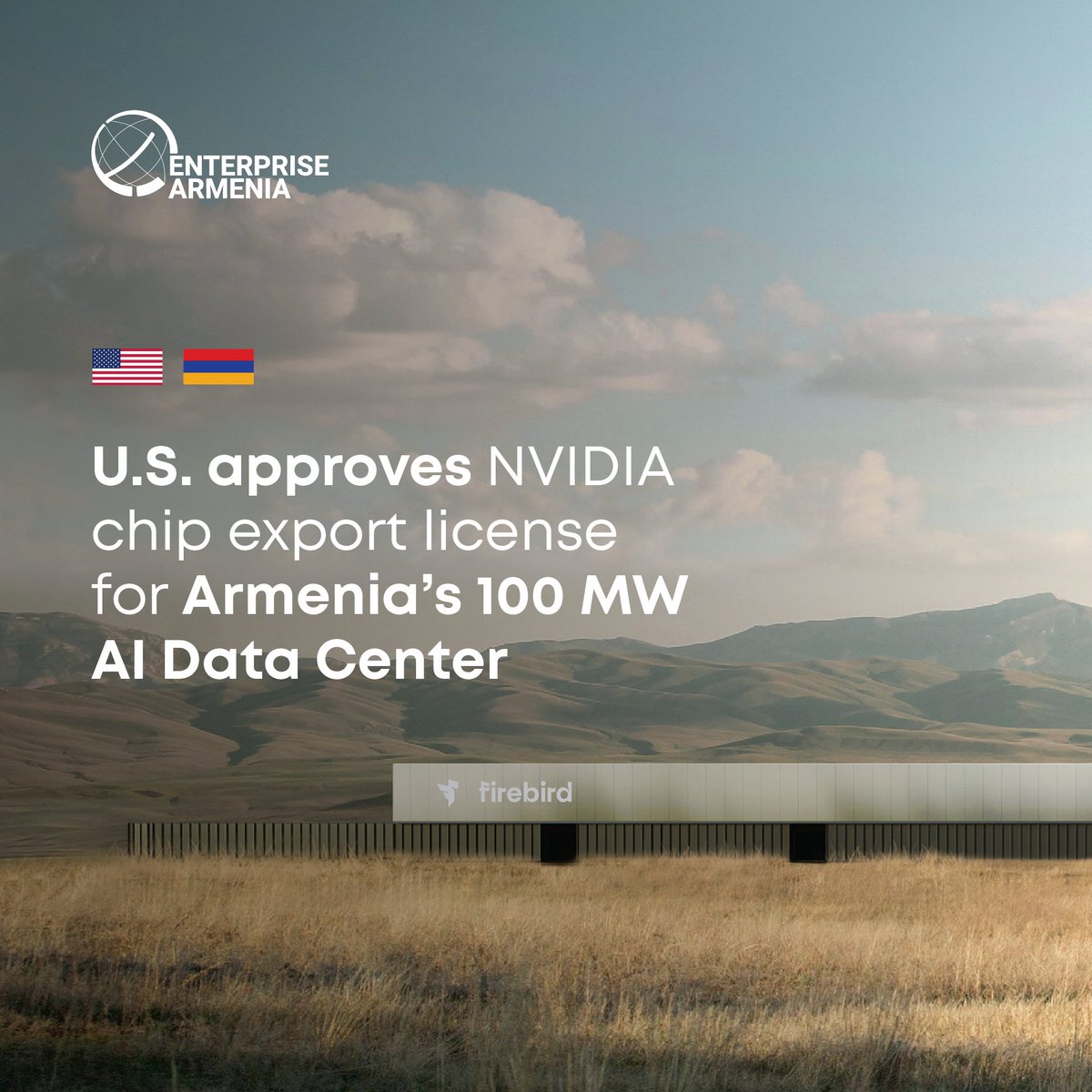ea_armenia's tweet image. 📷 📷 The approval NVIDIA AI chips import to #Armenia for #Firebird Inc. marks a turning point for Armenia&apos;s technological future. This license clears the way for the #first large-scale #AI #data #center in our region - a 100 MW facility with an initial $500M investment, powered…