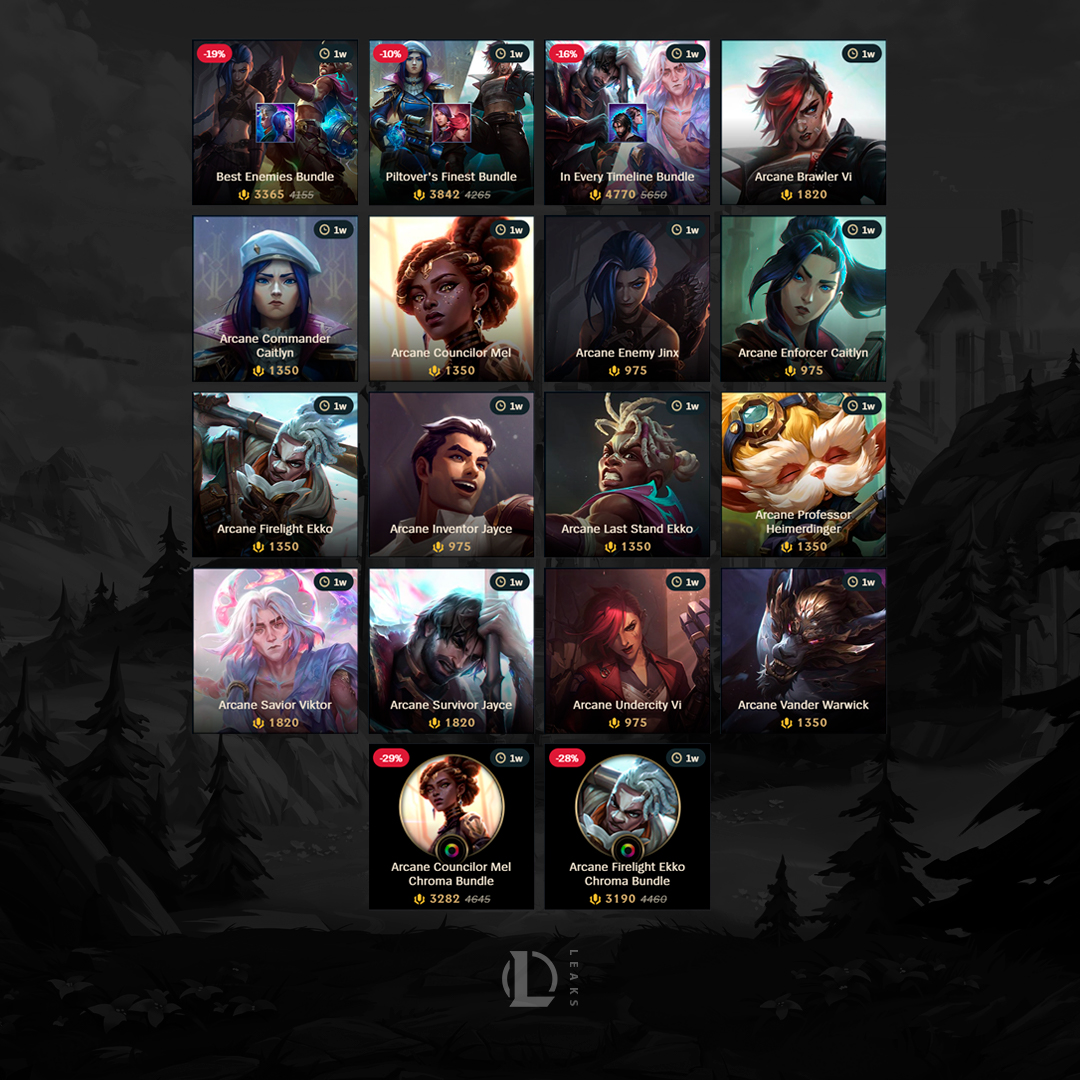 LeagueOfLeaks's tweet image. Arcane Seasons 1 and 2 skins are back in the store for a limited time ‼️