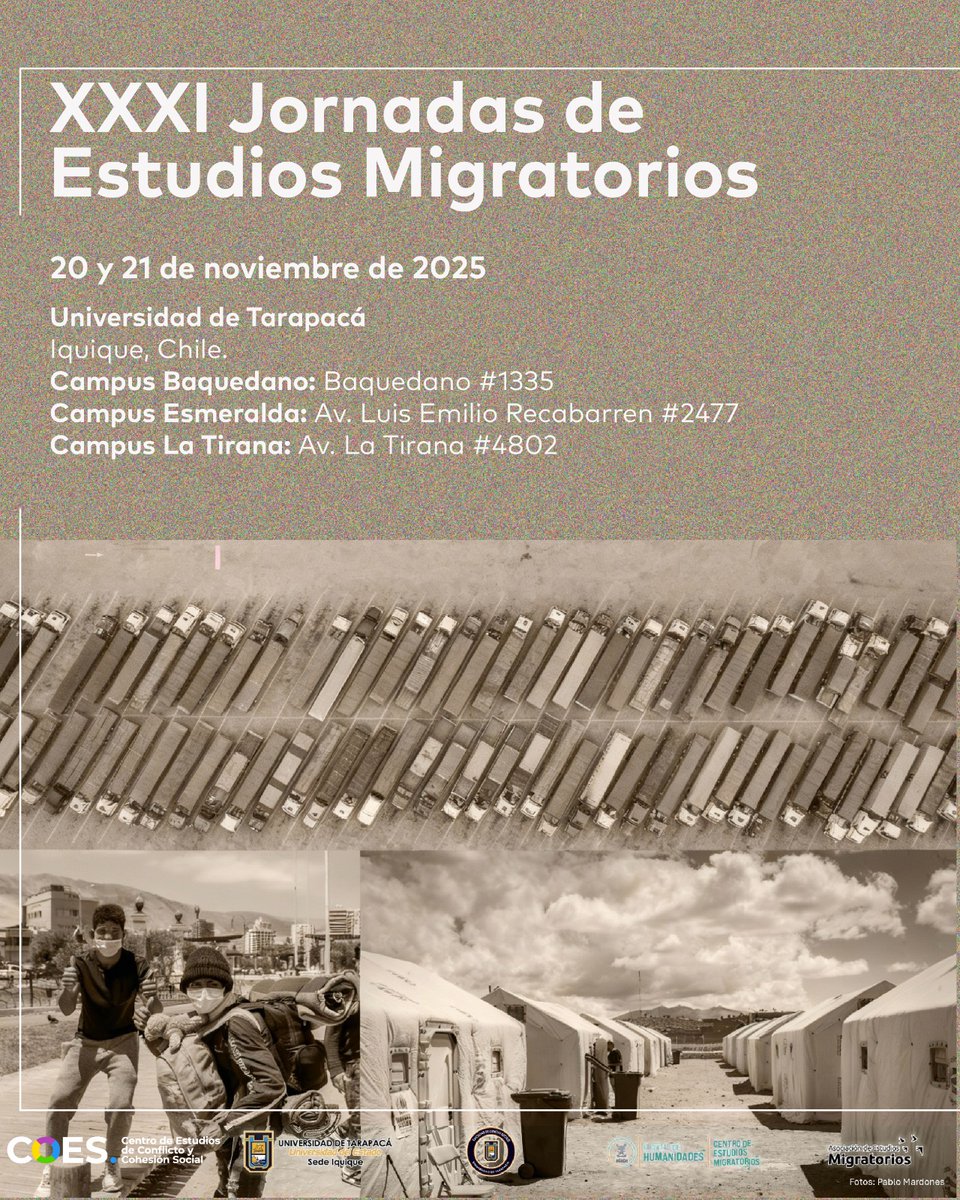 Te invitamos a formar parte de las XXXI Jornadas de estudios migratorios en Iquique, las cuales se realizan en tres campus diferentes de la Sede Iquique.