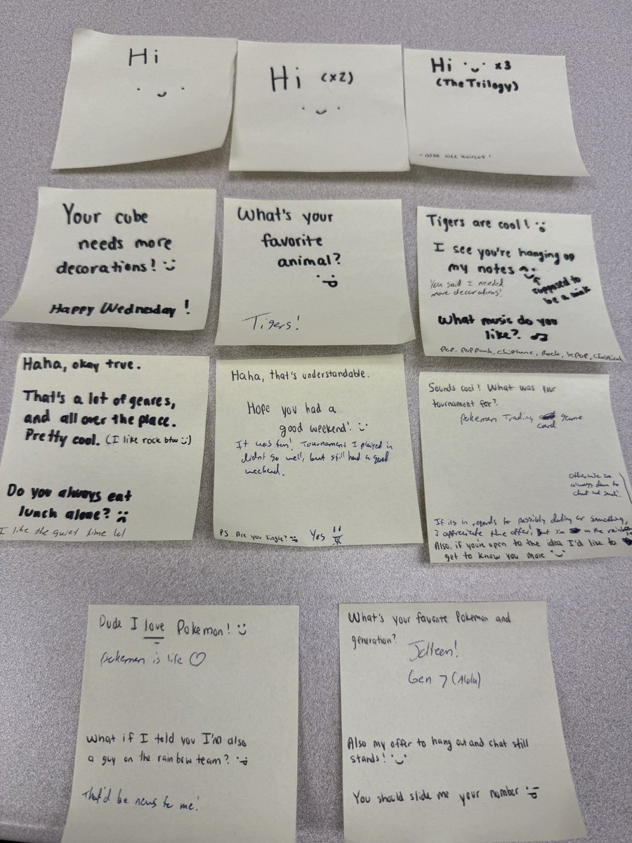 So the office note bandit has been discovered! He’s been leaving me these little notes in my cubicle over the last month or so and he introduced himself today on the last part of my lunch hour :&gt;