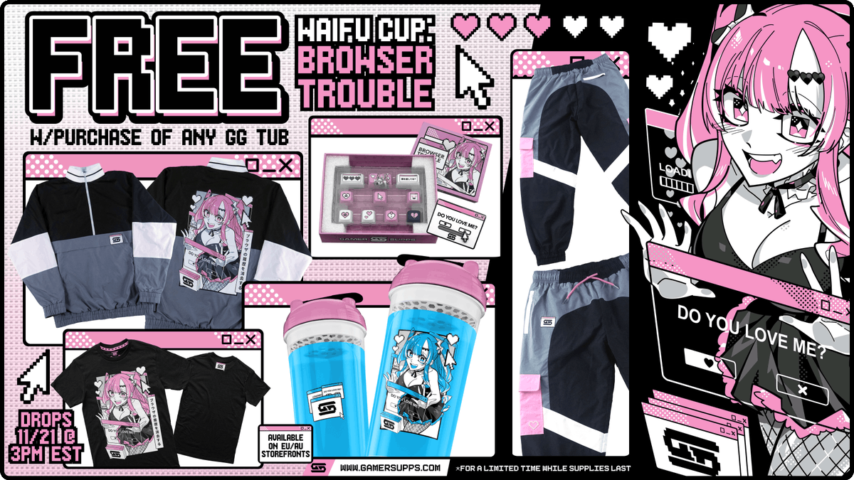 Uh oh, click on a tab you weren't supposed to? 
 Now you have popups that won't go away? 

At 3pm EST, we will be releasing the Browser Trouble Waifu with a variety of items, such as keycaps, waifu shirt, quarter zip up, pants, the whole friggin shebang
Use code dilk for 10% off
