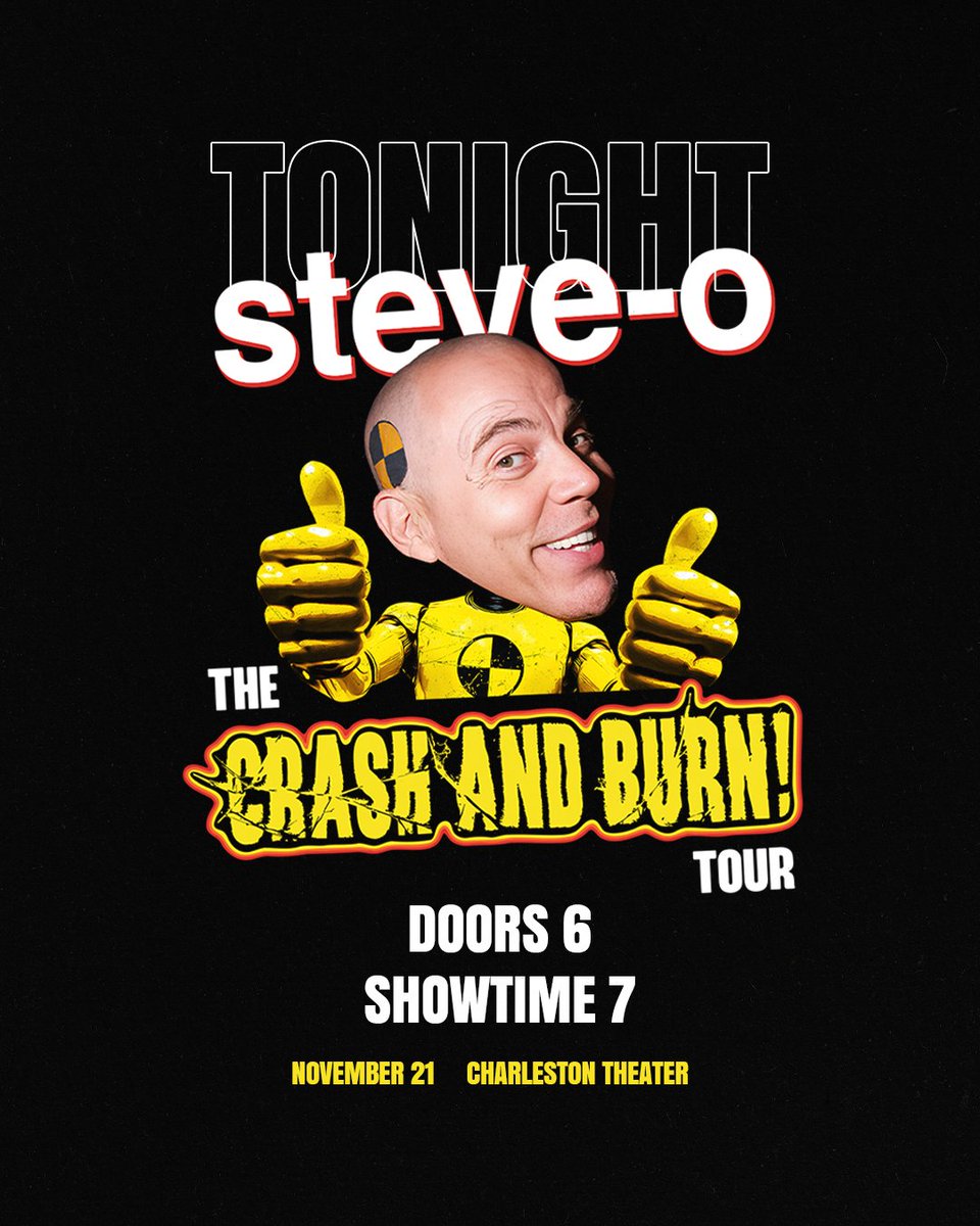 chaswvccc's tweet image. steve-o is coming to the Theater tonight! 🚧

🚪Doors open at 6
💥Show starts at 7
🅿 Theater parking at Quarrier St. garage