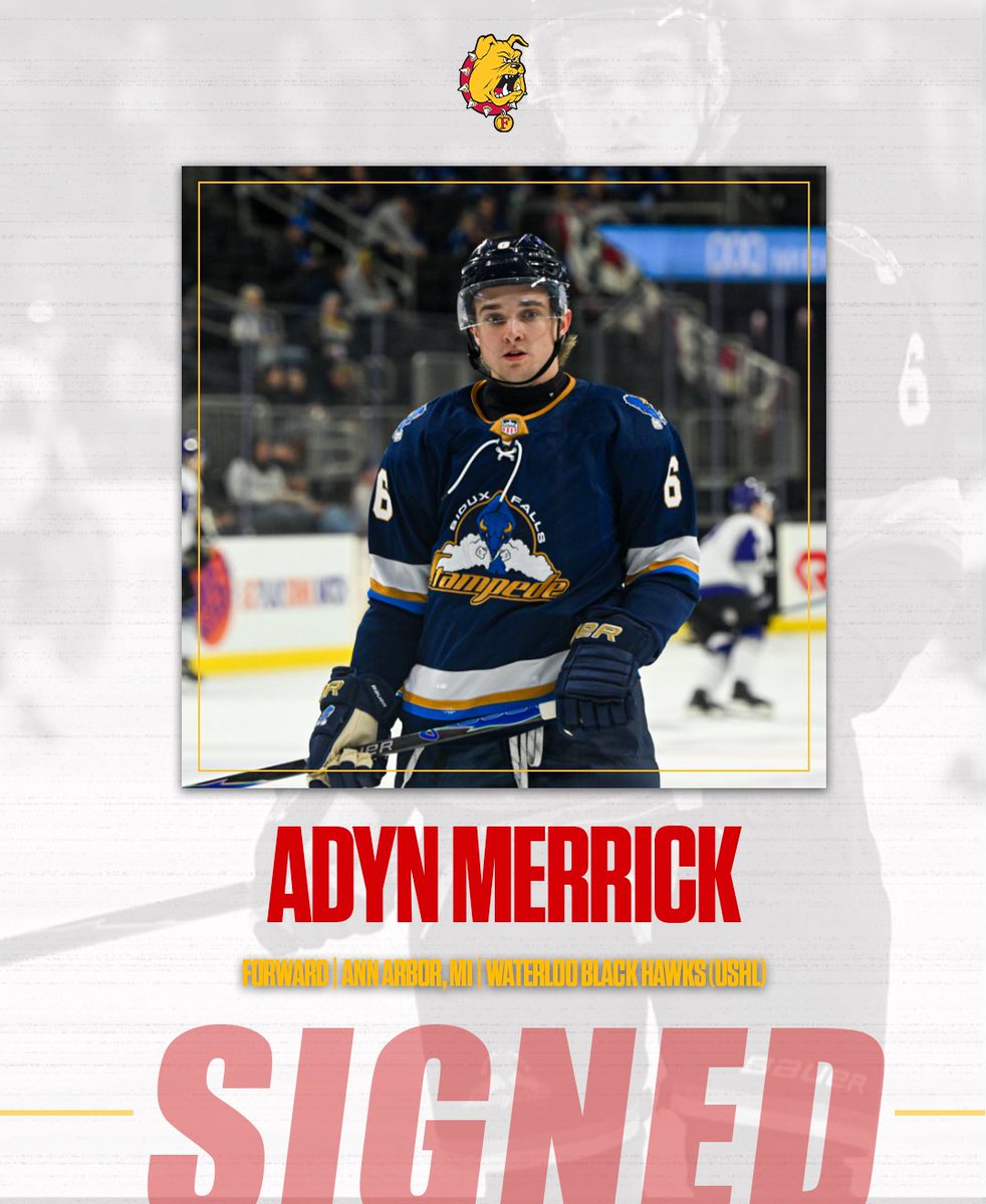 FerrisHockey's tweet photo. Welcome, Adyn Merrick! 🐶

A Michigan native, Merrick is currently playing with the Waterloo Black Hawks (USHL), where he is averaging a point per game! 

#ProtectThePound https://t.co/a6vCDP3Y81