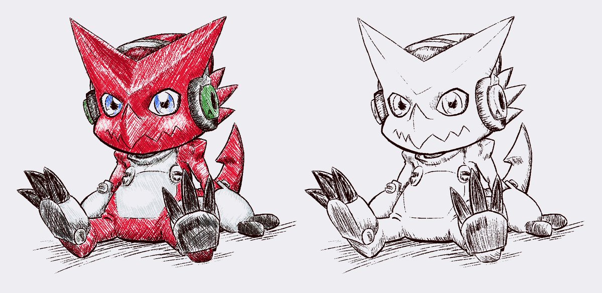 I quite liked the Baby Shoutmon I made, so I drew him bigger and tested a painting method, what do you think?
#Digimon #ヂギモン