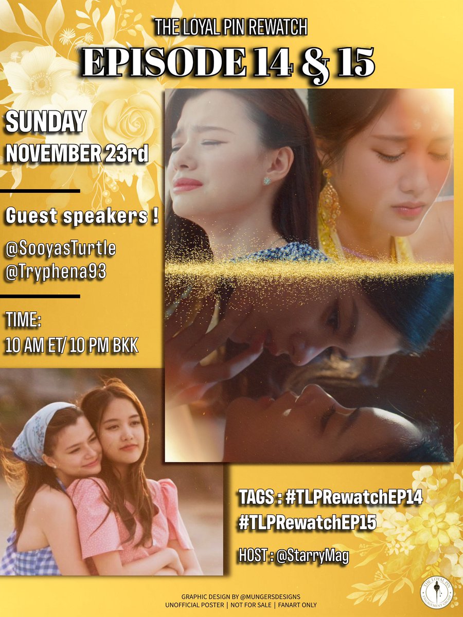 GoodHumorGrl's tweet image. On Sunday Nov 23 at 10PM BKK/10AM ET join #TheLoyalPin episodes 14 &amp;amp; 15 discussion!

Space hosted by @StarryMag with guests @Tryphena93 &amp;amp; @SooyasTurtle

Poster by @MungersDesigns

TAGS:
THE LOYAL PIN REWATCH
#.TLPRewatchEP14
#.TLPRewatchEP15

#FreenBecky #srchafreen #Beckysangels