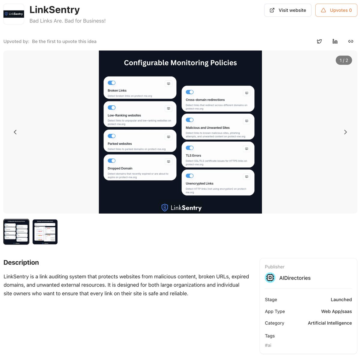 ideakilncom's tweet image. 🛡️ LinkSentry
Broken links kill trust - this keeps you safe.

🔍 Auto-detects broken, expired, malicious &amp;amp; low-quality links.
⚠️ Protects your site’s reputation with real-time auditing.

👉 ideakiln.com/ideas/linksent…

#Security #SEO #WebTools #SaaS #buildinpublic