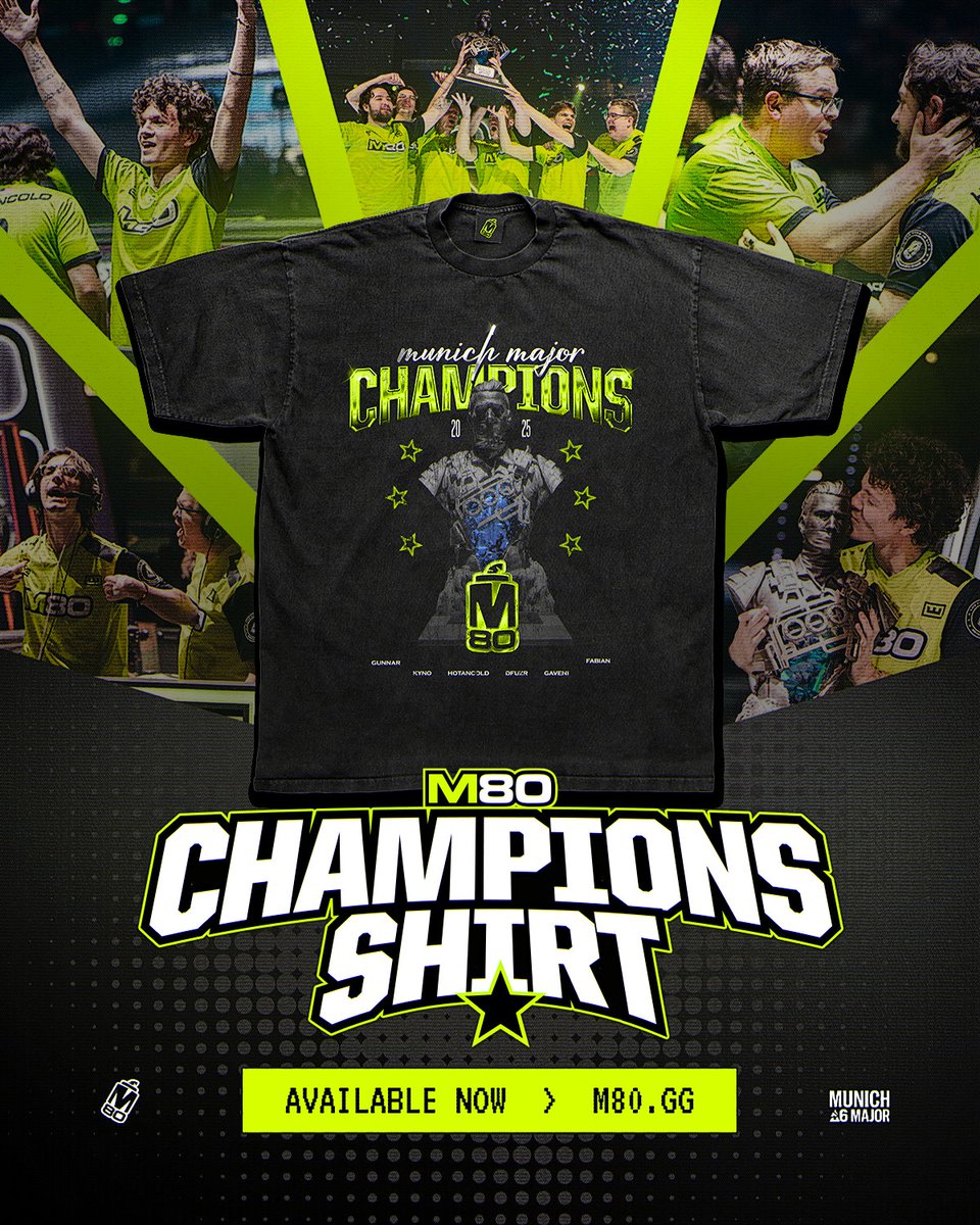 M80gg's tweet image. Now it&apos;s your time to be a champion 🏆

Get your R6 Munich major tee now 👇