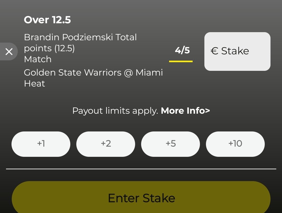 PenguinPicks4's tweet photo. Think there's a bit of value here on Brandin Podziemski points on TalksportBet 

Numbers with steph out look good and I'm definitely leaning that another warriors starter (Jimmy butler ) sits so hopefully we get some CLV 🤞

#Nba #Nbabets #NbaBetting #JimmyButler  #sportsbetting #sportsgambling