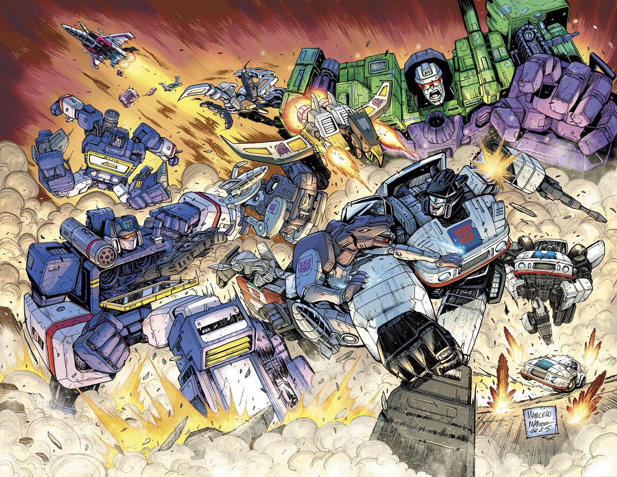 marcelomatere's tweet image. #Transformers #Issue24 wrap cover — @topshelfcomic exclusive! I did the pencils and inks, and @sinccolor  the incredible colors. Happy to pay tribute to the old Transformers box art with the transformation sequence before the fight. Another milestone in my career! Hope you like!