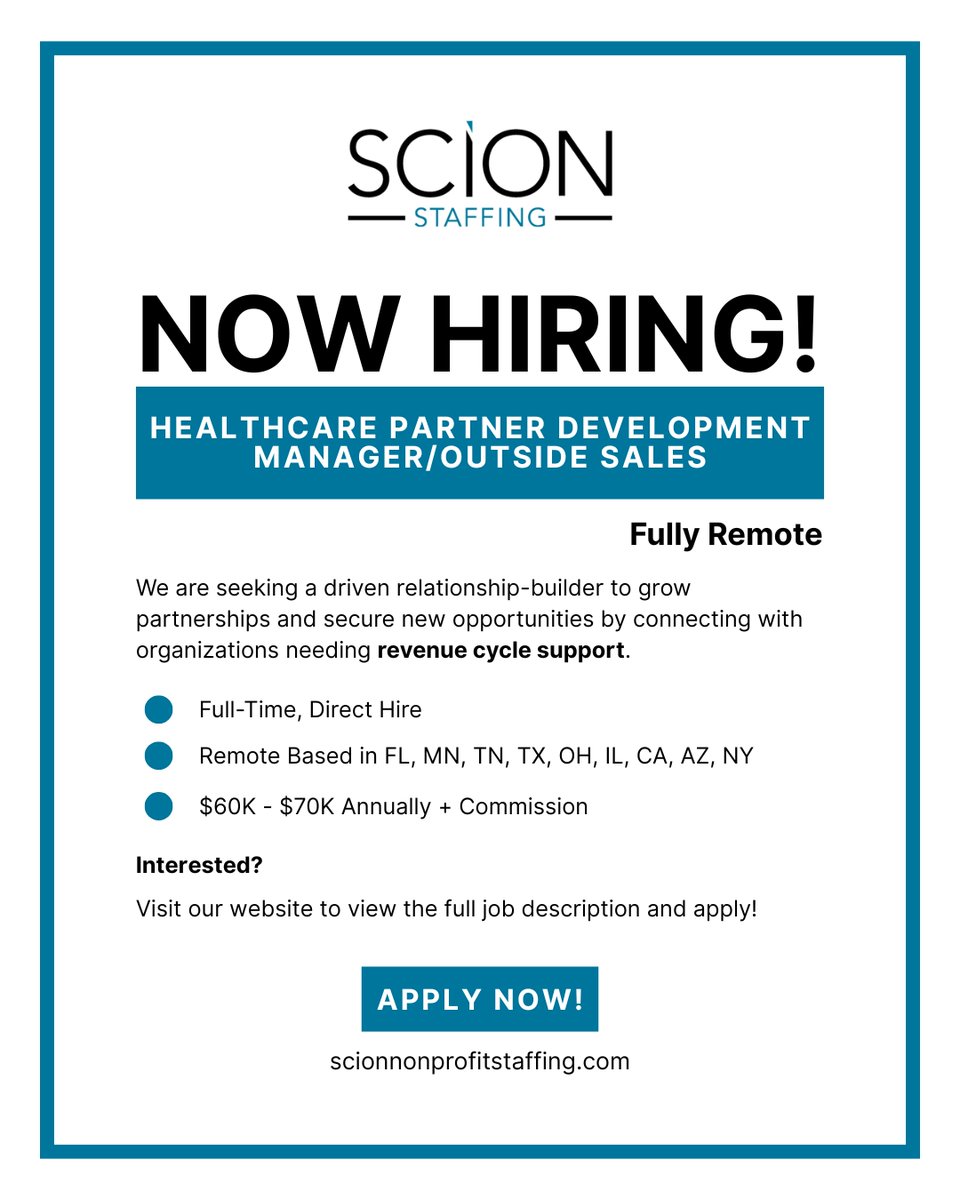 scionstaffing's tweet photo. 📢 WE’RE HIRING! Join our fully remote team at Scion.

These are high-priority positions, offering the chance to contribute meaningfully and advance your career.

💼 Apply now and explore your next opportunity: https://t.co/f01FJcJgqH https://t.co/6cI9tIIbSl