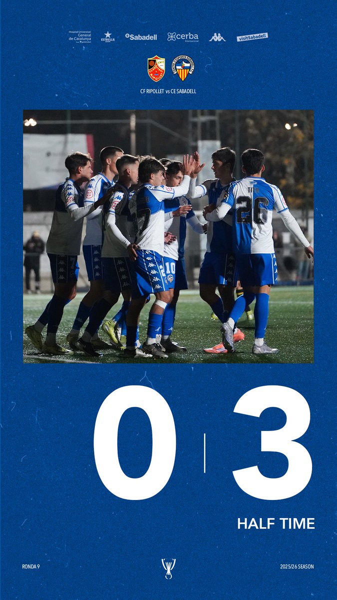 CESabadell's tweet image. 45’ | 0-3 | #RipolletSabadell

⏸️ 𝗗𝗘𝗦𝗖𝗔𝗡𝗦 al Municipal de Ripollet!

💪🏻 Bona primera meitat de l’equip, que mana al marcador amb un joc molt coral

#AMQM