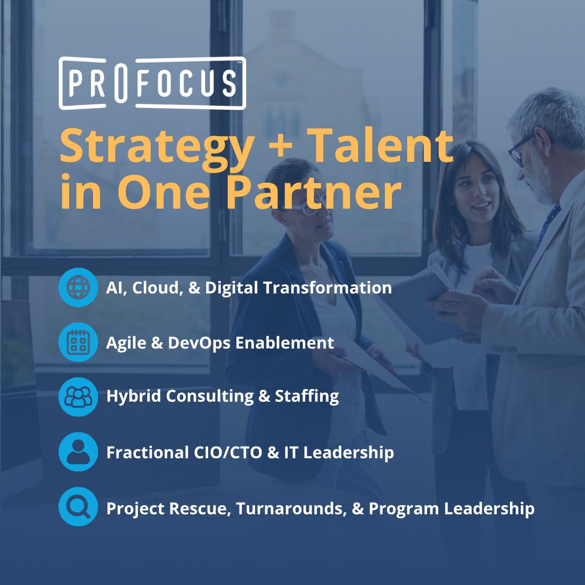 ProFocusTech's tweet image. One partner for strategy, leadership, and hands-on delivery. 🙌 

ProFocus helps organizations accelerate transformation with consulting expertise and right-fit talent. #Consulting #ProjectRescue #FractionalLeadership