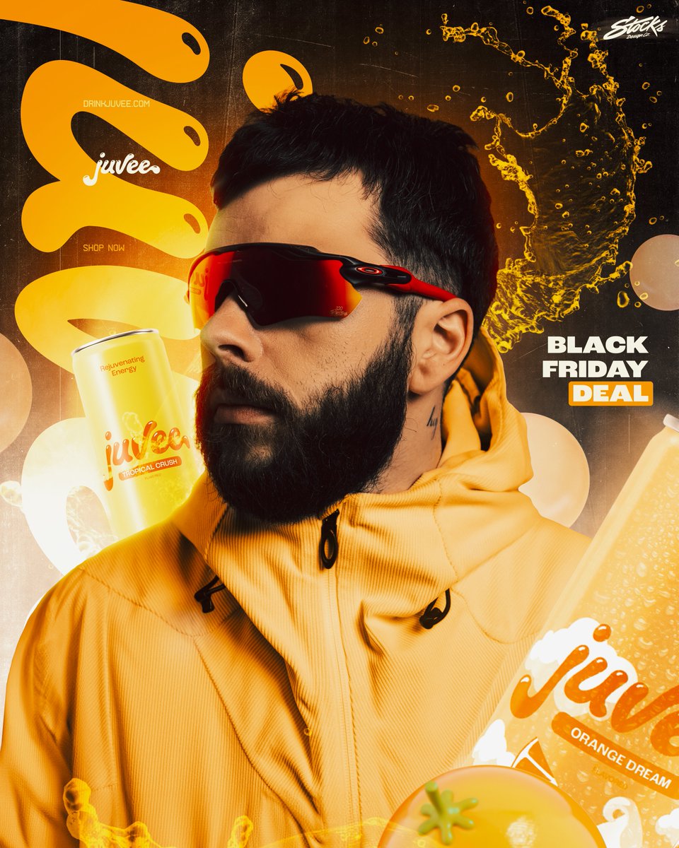 Poster Design 🧑‍🎨🎨 for <a href="/drinkjuvee/">Juvee</a> &amp; <a href="/Nadeshot/">100T Nadeshot</a>

Black Friday Sale is LIVE now!

Designed entirely on stream, link in bio.
All support is truly appreciated 🧡♻️