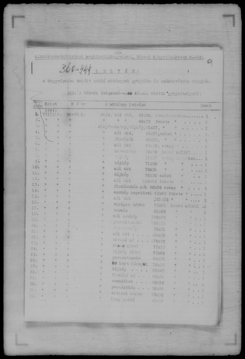 ArtRecoveryInit's tweet image. 🔍💻Digitally Unsealed: Newly Deciphered Nagyvárad/Oradea 1944 Inventories of Looted Jewish Art

Using modern imaging on Reel 145 (slides 21–33), we’ve been able to read previously faint pages from Hungary’s 1944 looting files. What emerges is a forensic inventory of Jewish…