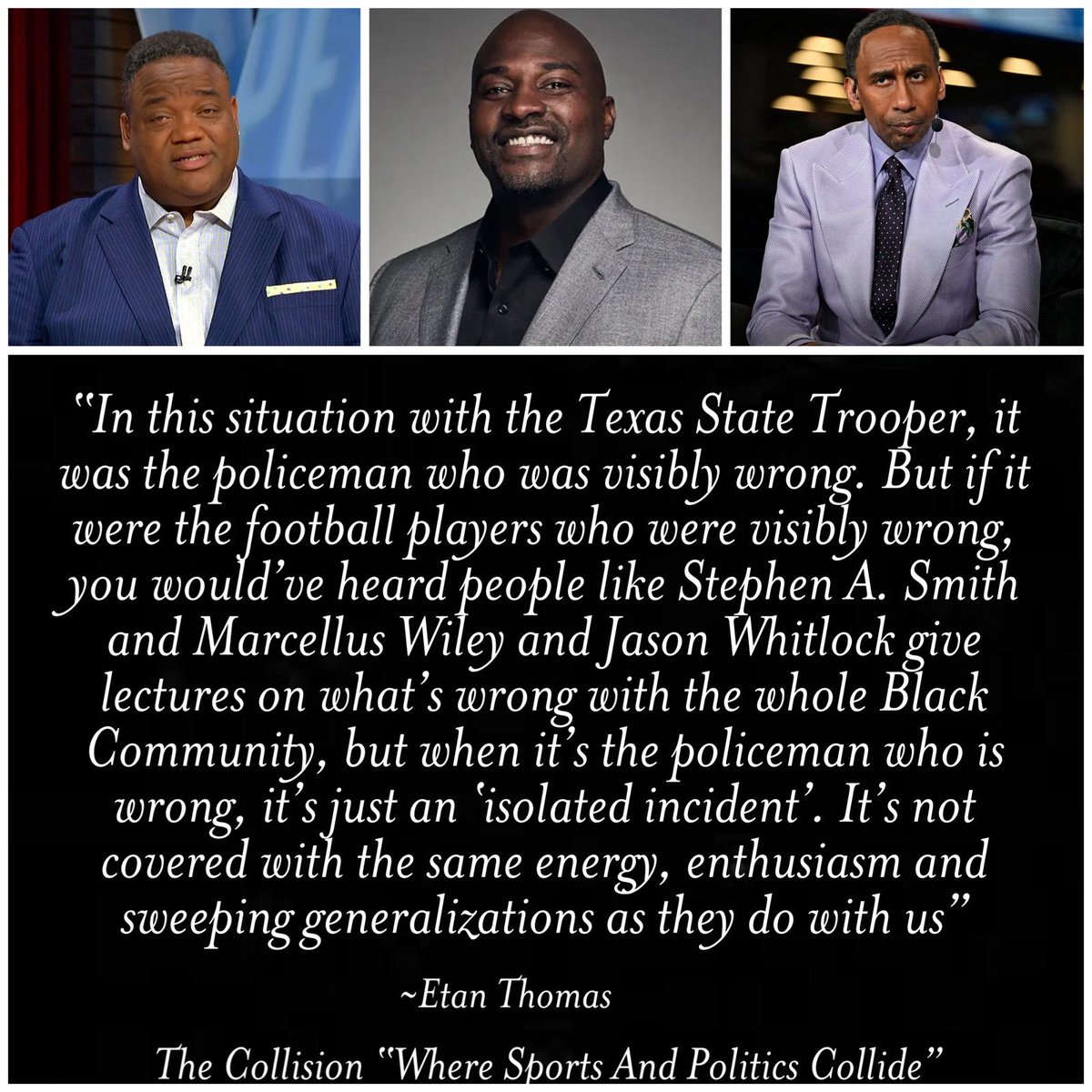 It bothers me when I see Black People in the media doing this. I expect it from people like Bill O'Reilly, Sean Hannity, Laura Ingrahm, Fox News, OutKick, etc etc not from people who look like me
youtu.be/Y015X5NmuH4