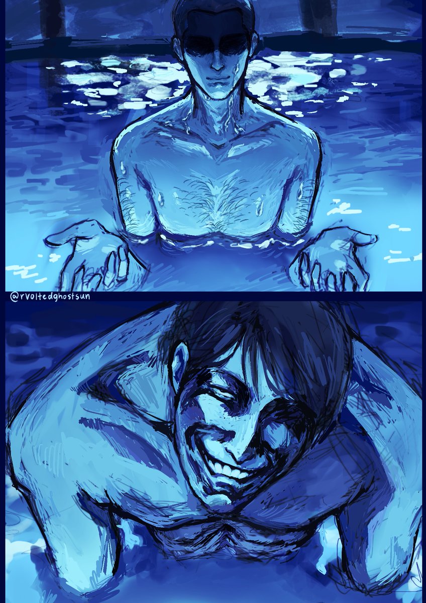 rvoltedghostsun's tweet image. palegun beam go!! redraw of the denreze pool scene.. #ninah #palegun #noimnotahuman