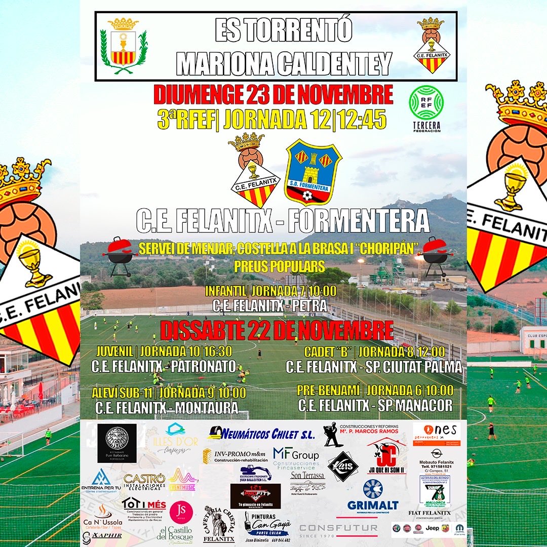 cefelanitx's tweet image. 𝗣𝗮𝗿𝘁𝗶𝘁𝘀 𝗮 𝗰𝗮𝘀𝗮! 

👉 El primer equip rep la visita del SD Formentera, serà diumenge a les 12:45 hrs. 

👉 Podeu veure la resta d’horaris de partits al nostre camp. 

#vamosfela #orgullfelanitxer