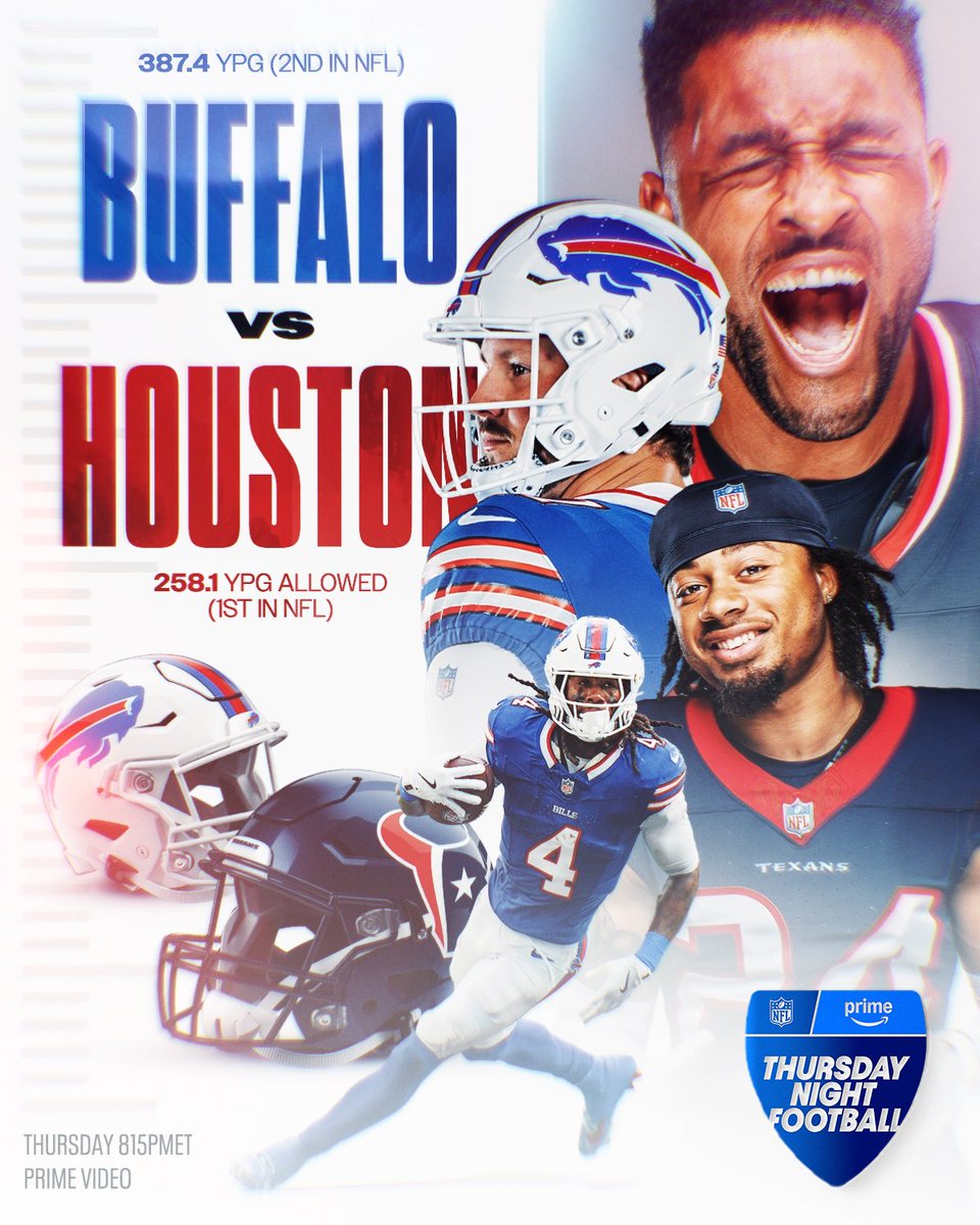 Buffalo's offense vs. Houston's defense 👀

Who comes out on top?

BUFvsHOU – Tonight 8:15pm ET on Prime Video
Also streaming on <a href="/NFLPlus/">NFL+</a>