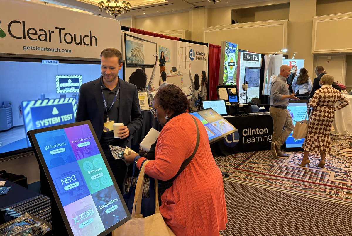 ClintonLearning's tweet image. Love catching up with @VASchoolBoards leaders at #VSBA2025AC. Stop on by 👋 to see even more #edtech solutions this year from @GetClearTouch.
