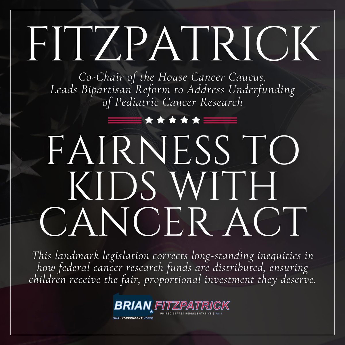 RepBrianFitz's tweet image. Pediatric cancer research has lived at the margins for far too long. Nearly one-fifth of Americans are under 18, yet only 4% of federal cancer research funding is directed to pediatric cancers—even as childhood cancer remains the #1 disease-related killer of kids. 

This is not…