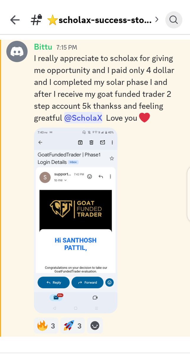We prove ourselves by our actions. 

Another trader became Scholared and got his 5k GFT account.

⭐ We built this program for those who can't afford propfirm accounts. 

Want to get funded with propfirms under 5$? 

Join #ScholaX : Scholarship program