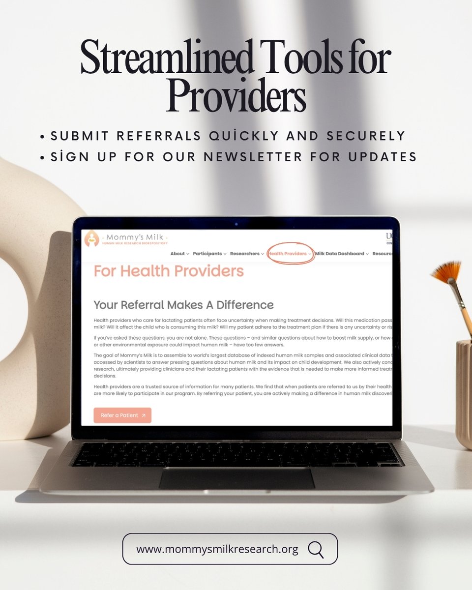 The redesigned Mommy’s Milk website is here! 

If you’re a researcher or health care provider, you can now easily: 
• Request human milk samples 
• Refer patients to participate 
• Explore collaborations &amp; publications 

Explore the new site today at mommysmilkresearch.org