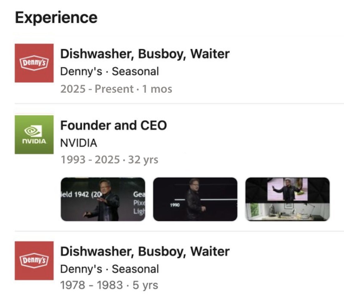MorningBrew's tweet image. Jensen&apos;s LinkedIn if Nvidia miss earnings