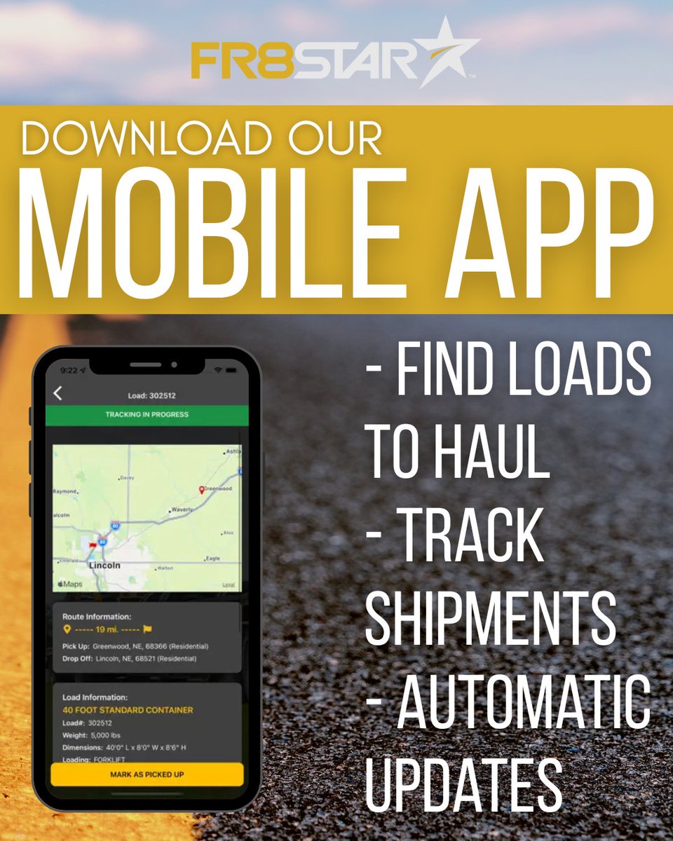TheFR8Star's tweet image. Download Our Mobile App Today! 📲

⭐ Find Loads to Haul
⭐ Track Shipments
⭐ Automatic Updates

Link to App Stores!! ⬇️
🍏: ow.ly/MTEb50Xt0An
▶️: ow.ly/TLcZ50Xt0Au

#MobileApp #HeavyHaul #FreightTech #FR8Star