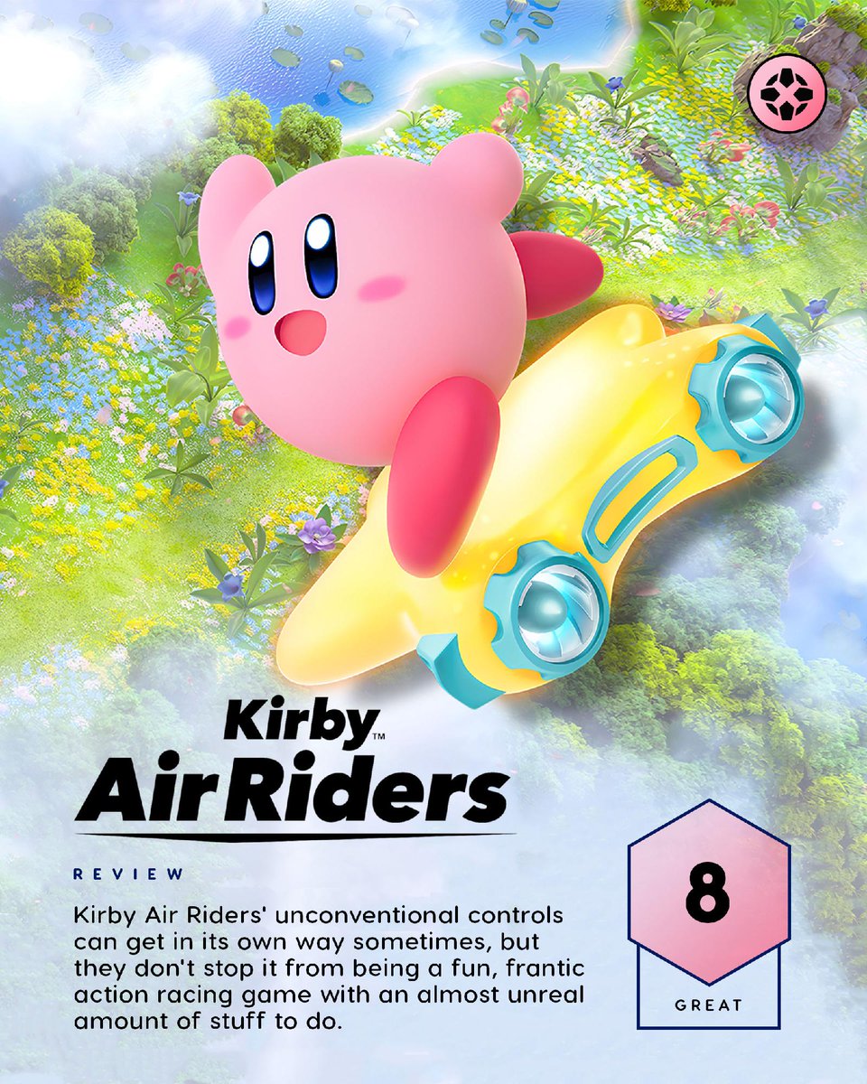 IGN's tweet image. If you’re willing to go along for the ride, you’re in for a chaotic action racing game that’s a great time with friends and offers a ton to do on your own.

Our Kirby Air Riders review: bit.ly/4r7GYbJ