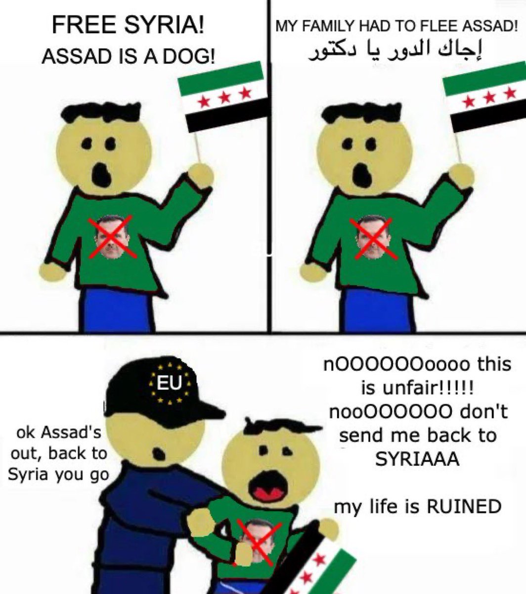 Slatzism's tweet image. &amp;gt; giant new Syrian regime flag behind her 
&amp;gt; still refuses to go back to Syria